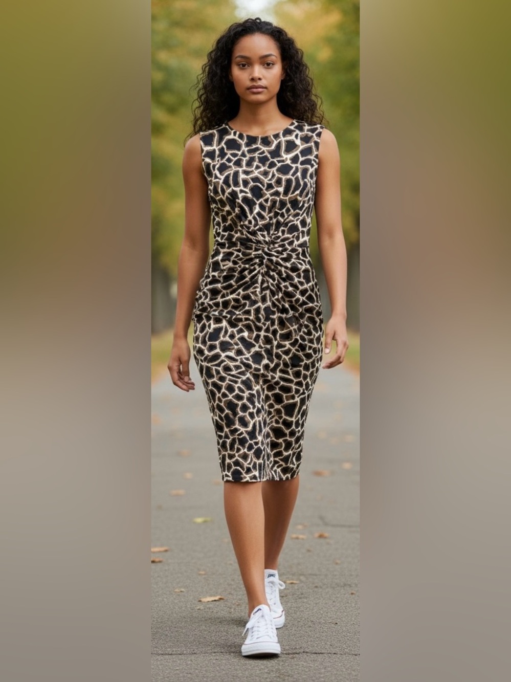 Chaus Black and Tan Midi Dress